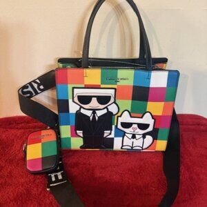 NWT Karl Lagerfeld Paris Maybelle Multicolor Crossbody Camera Bag Handbag &Pouch